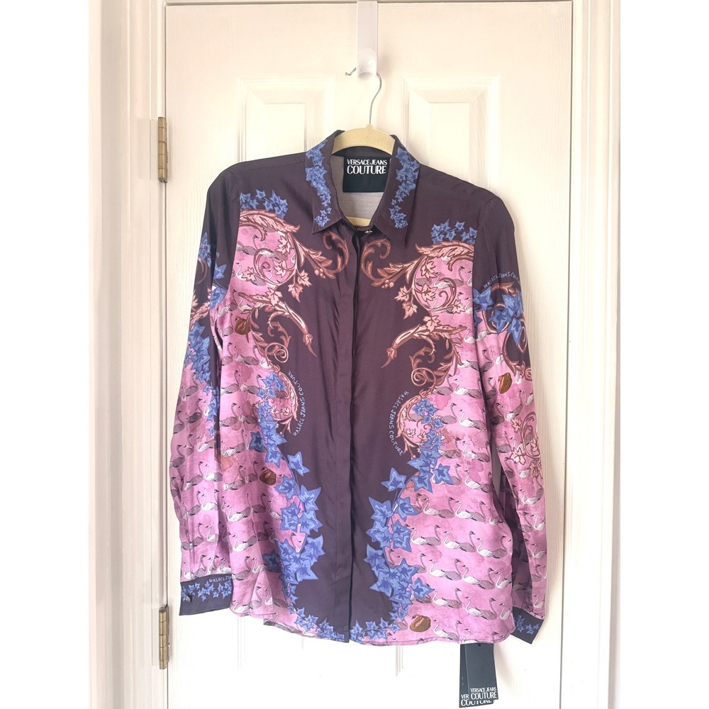 Versace Jeans Couture Swan Baroque Print Button Down Shirt IT‎ 46 US 6